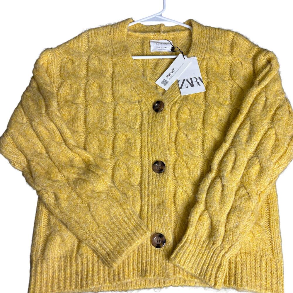 Zara Yellow Cable Knit Cardigan Sweater